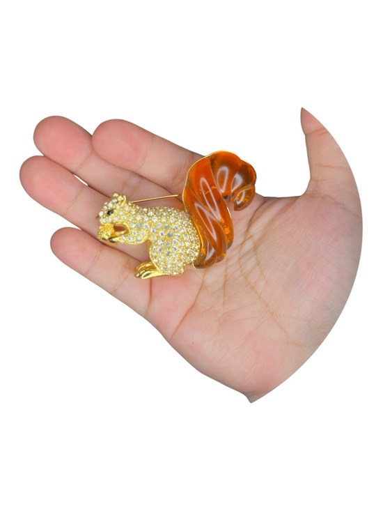 Nolan Miller Jewelry - Swarovski Rhinestone & Amber Lucite Squirrel Nolan Miller Brooch Pin